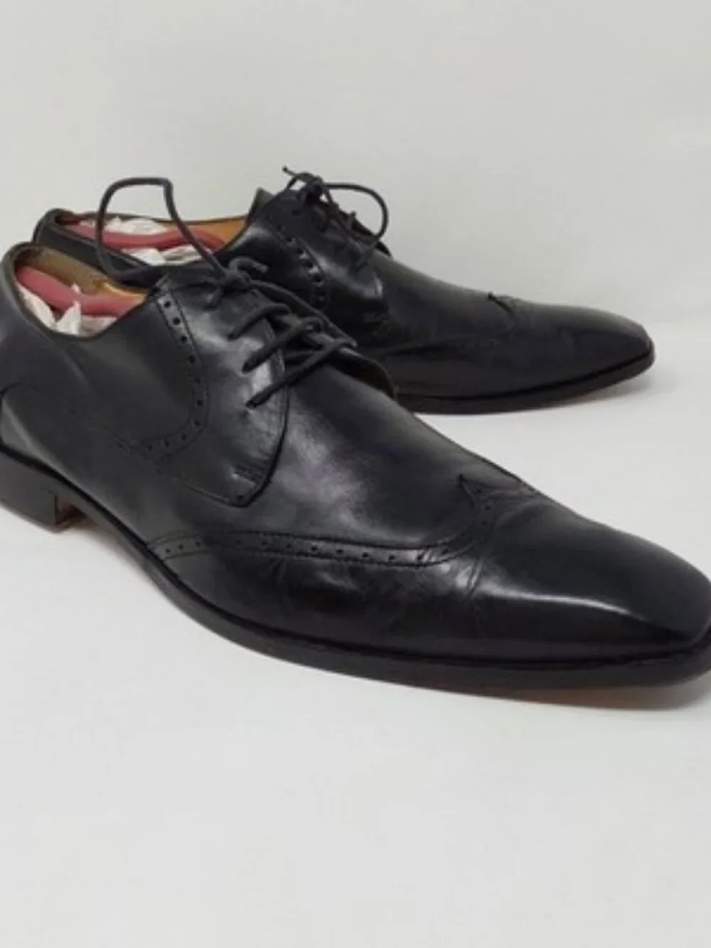 DeLaRentis Italian Couture Men's Wingtip Derby Shoes Black Leather Size 12M